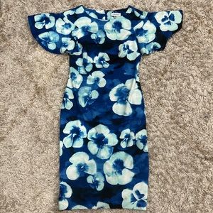 Blue flower pattern calvin klein pencil dress